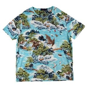 Polo Ralph Lauren Shirt Mens XL Blue Scenic Landscape Print Short Sleeve Pocket